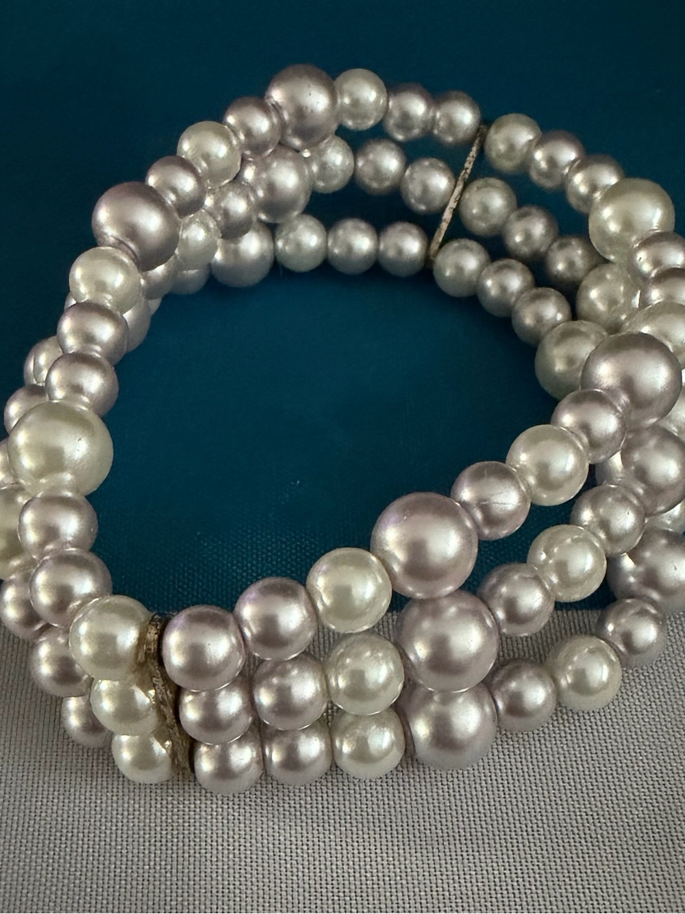 Faux Silver Pearl Beaded Stretch Bracelet - Elegant Women Jewelry - Picture 2 of 3